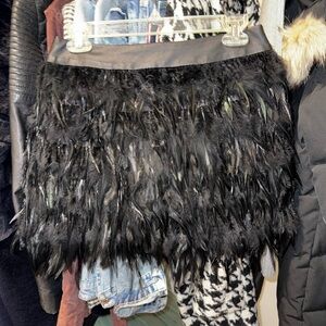 Saks Fifth Avenue Black Feather Mini Skirt